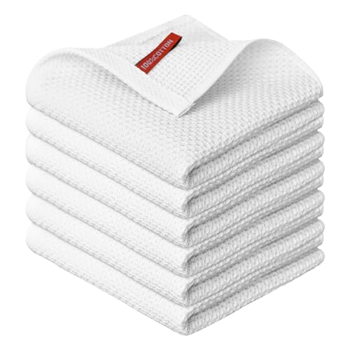 100% Cotton White Waffle Weave Kitchen Dish Cloths (6 Count)