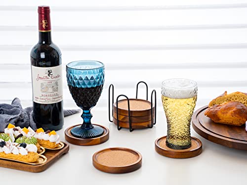 Acacia Wood Cork Coasters with Holder (6 Count)