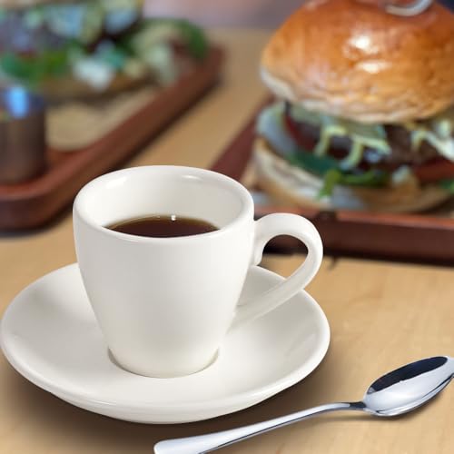 Porcelain Espresso Shot Cup Set with Saucers and Stainless Steel Spoons (4 Count)