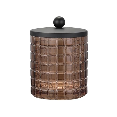 Amber Colored Tranlucent Apothecary Etched Geometric Grid Glass Jar W