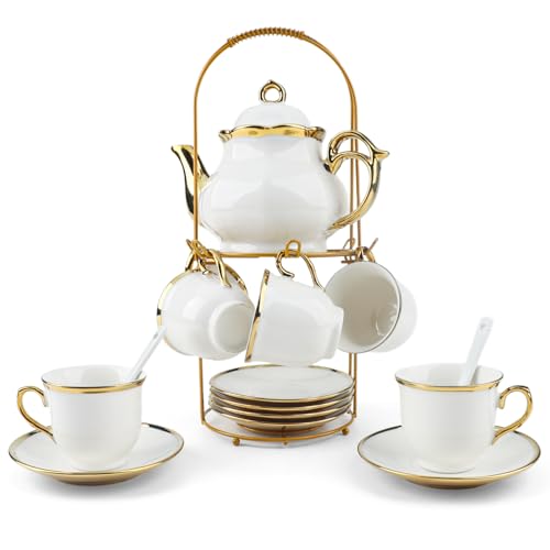 Porcelain Tea Set European Ceramic Tea Cup Saucer Gift Sets for Party (20 Count)