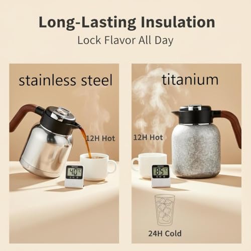 51oz (1500ml) Titanium Teapot with Infuser & Lid,Accurate temperature measurement, Gift Box Set, Ice-Flake Pattern Large capacity coffee cup, Wooden Handle water bottle(silver)