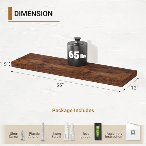 55x12 Floating Shelves 12 Inches Deep (2 Count)