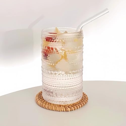 2 Pcs Iced Coffee Glasses Cups with Bamboo Lids and Straws (2 Count)