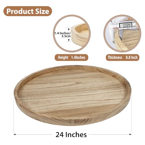 Round Ottoman Tray Large Wood Serving Tray for Table Living Room Bedroom