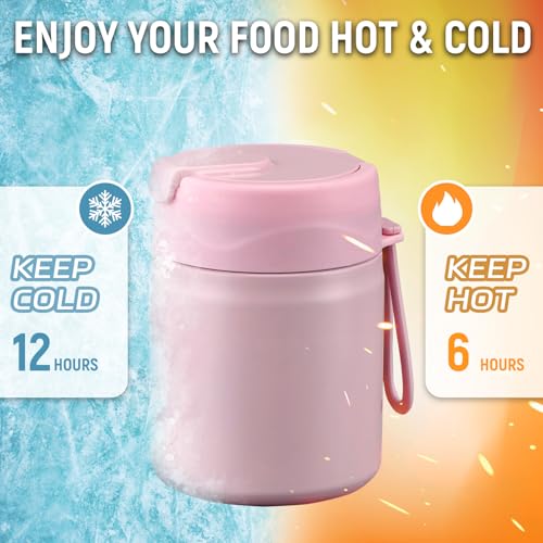 17oz Soup Thermo for Hot Food Kids Insulated Vacuum Food Jar with Stainless Steel Spoon Wide Mouth Thermo Leakproof Lunch Food Container Kids Hot Lunch Box