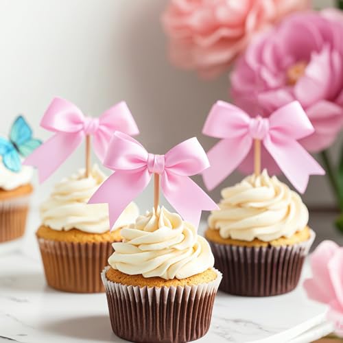 Pink Bow Cupcake Toppers (12 Count)