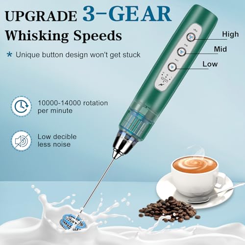 Milk Frother Wand Rechargeable Handheld Whisk Coffee 3 Speed Adjustable