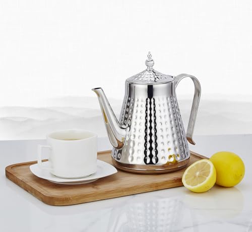 1.6L(54oz) Stainless Steel Hammer Patterned Teapot With Removeable Infuser,Loose leaf cover,Silver