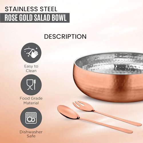 Set of 3 Premium Stainless Steel Salad Mixing Bowl Hammered Finish (3 Count)