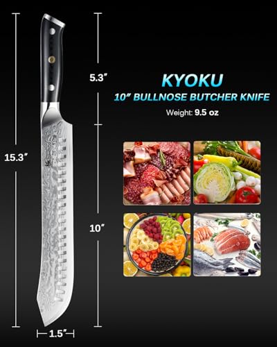 10″ Damascus Butcher Knife for Meat Cutting