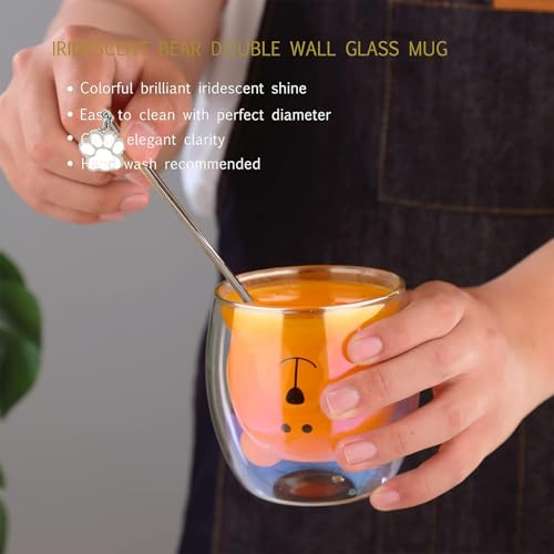 Cute Mugs Double Wall Glass Coffee Glass Cup Kawaii Bear Tea Milk Cup Funny Mug Animal Mug Aesthetic Cup for Office and Personal Birthday Gift