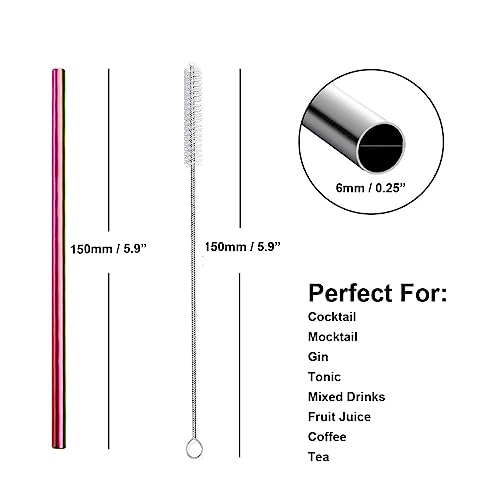 Metal Straws Short Small Mini Stainless Steel Reusable Drinking Straw for Kids Juice Cocktails Coffee Bar Party Home Office Restaurant (16 Count)