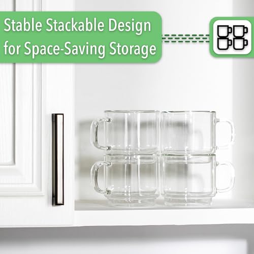 BTaT Double Walled Stackable Glass Coffee Mugs (4 Count)