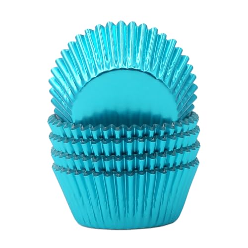 Standard Aqua Blue Foil Cupcake Liners Muffin Baking Cups for Party and More (100 Count)