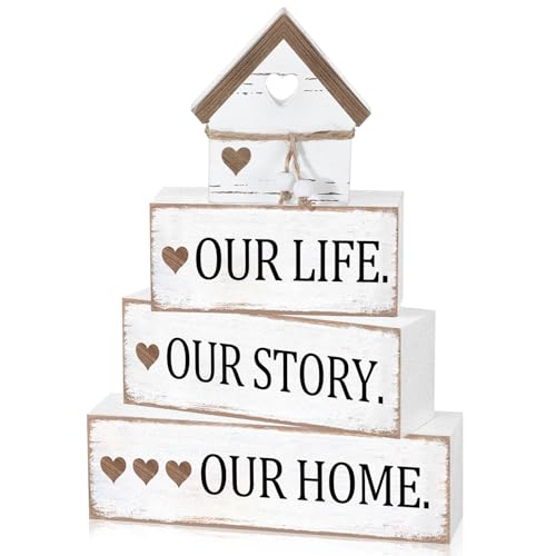 4 Pcs Farmhouse Table Decoration Rustic Sign Block (4 Count)
