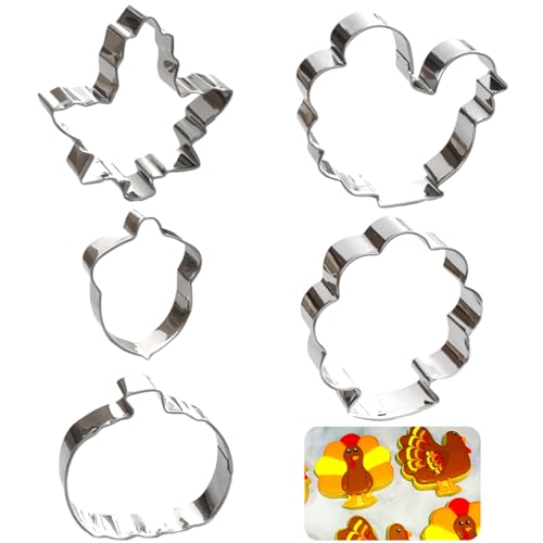 Thanksgiving Cookie Cutters Set 5Pcs Sturdy Fall Biscuit Cutters (5 Count)