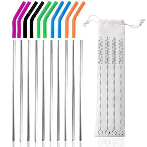 10 Pcs Metal Straw Reusable 8.5" 6mm Stainless Steel Straws (10 Count)