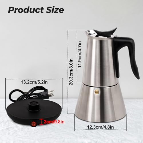 Electric Stainless Steel Moka Pot 6 Cup 300ml Mocha Pot