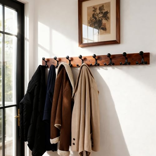 43 Inch Wood Coat Rack Wall Mount with 8 Triple Hooks