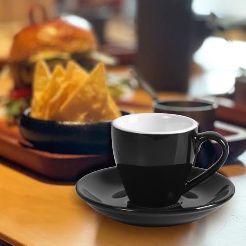 Porcelain Espresso Shot Cup Set with Saucers and Stainless Steel Spoons (4 Count)