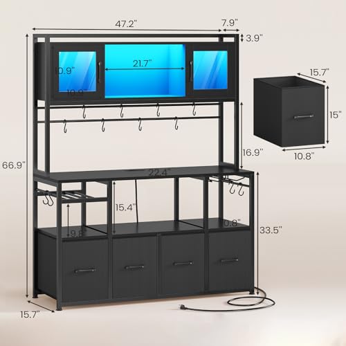 Bakers Rack with Power Outlet and LED Light