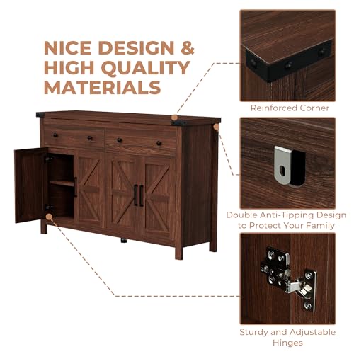 Buffet Cabinet with Storage Farmhouse with 4 Doors and 2 Drawers