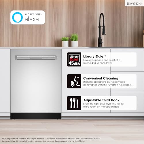 SDW6767HS Smart Dishwasher Works with Alexa. Includes LED Interior lights