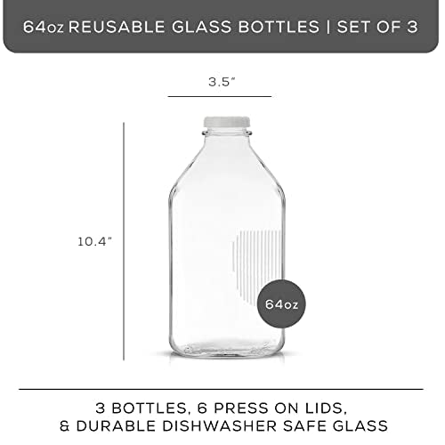 Glass Milk Bottles with Lids and Pourer (3 Count)