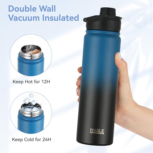 Insulated Water Bottle 22 oz Double Wall Stainless Steel Water Bottle Wide Mouth with Straw Lid & Spout Lid Keeps Cold or Hot