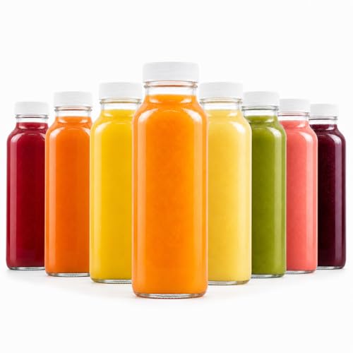 8oz Square Glass Juice Shot Bottle with Lid (8 Count)