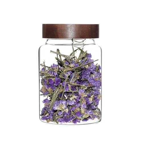 Airtight Glass Jars with Wooden Lid Round Spice Jar Clear Glass Food Storage Jar Canister with Screw Lid for Coffee Ground Bean Candy Pantry Sugar Tea Cookies Bath Salts