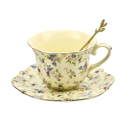 Country Roses Bone China Tea Cup and Saucer Set (3 Count)