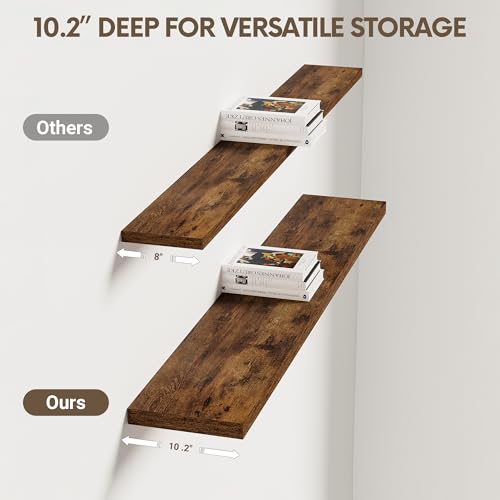 10 Inch Deep Floating Shelves for Wall 48” Set of 2 (2 Count)