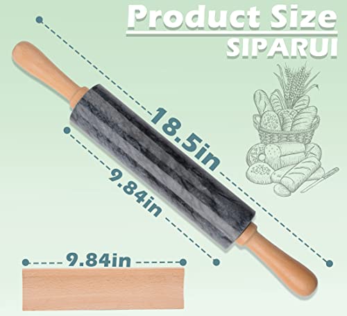 Marble Rolling Pin with Wooden Cradle Thick Handle Set for Baking