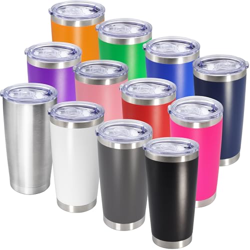 20oz Tumbler with Lid Stainless Steel Tumblers Insulated Mug Mix Color 12P (12 Count)