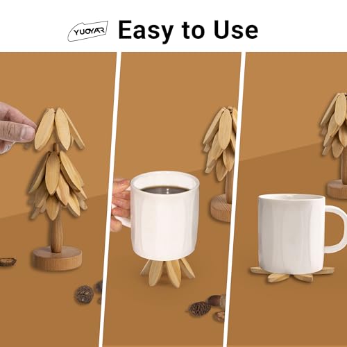 Wooden Tree Shaped Coasters Set for Coffee Table (4 Count)