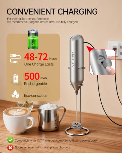 Rechargeable Milk Frother Handheld with Stand