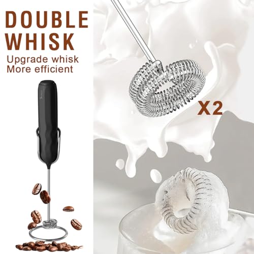 Ultra Fast Handheld Milk Frother Double Whisk with Stand 2 Batteries Stainless Steel for Lattes Cappuccino Matcha Hot Chocolate Coffee Bar Accessories Kitchen Gadgets Gift