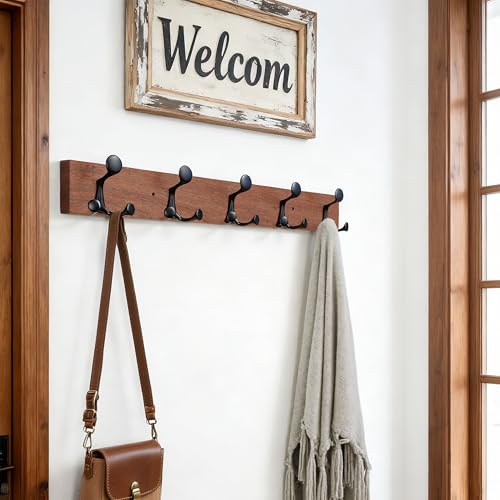 30 Inch Wood Coat Rack Wall Mount with 5 Triple Hooks