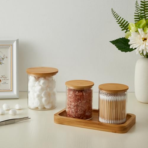 Glass Qtip Holder Dispenser with Bamboo Lid (3 Count)