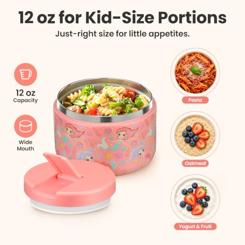 12oz Insulated Vacuum Food Jar with Buckle Lid Wide Mouth Soup Thermo for Hot Food Kids Leakproof Stainless Steel Lunch Container