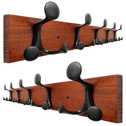 24 Inch Cherry Wood Coat Rack Wall Mount with 5 Triple Hooks (2 Count)