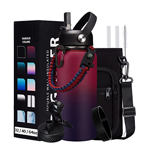 32OZ Insulated Water Bottle with Straw (9 Count)