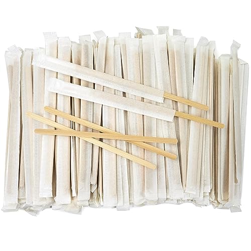 500Pcs Bamboo Coffee Stirrers Individually Wrapped