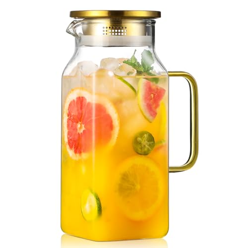 40 oz 1.2Liter Square Glass Pitcher with Lid and Spout