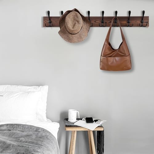 32.2'' Large Coat Rack Wall Mount Coat Hooks Coat Hanger with 8 Metal Black Triple