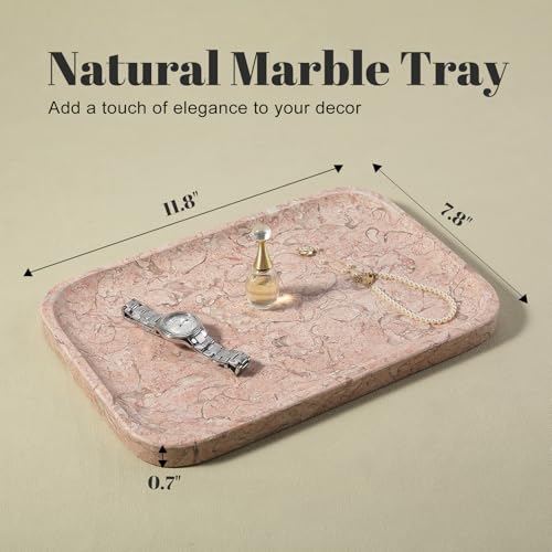 Marble Tray 12"x8" Natural Marble Vanity Tray for Countertop Bathroom Kitchen Dresser