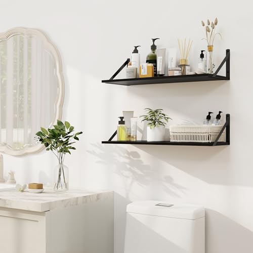Black Deep Floating Shelves for Wall (2 Count)