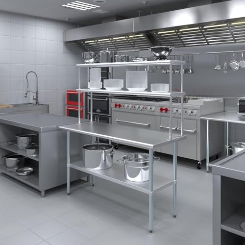 NSF Certified 18 Gauge Heavy Duty Stainless Steel Double overshelf with Brackets for Kitchens (2 Count)